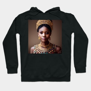 Beautiful Black Woman Adorned in Gold and Gems Hoodie